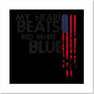 My Heart Beats Red White Blue American Patriotism Posters and Art